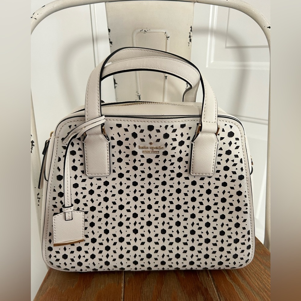 kate spade Cream and Black Laser-Cut Satchel
